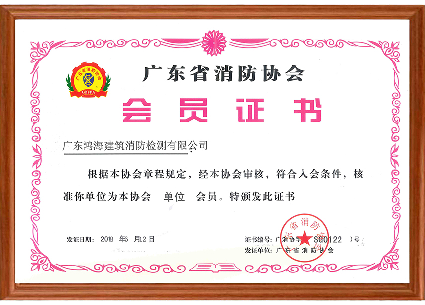 鸿海-广东省消防协会会员证书